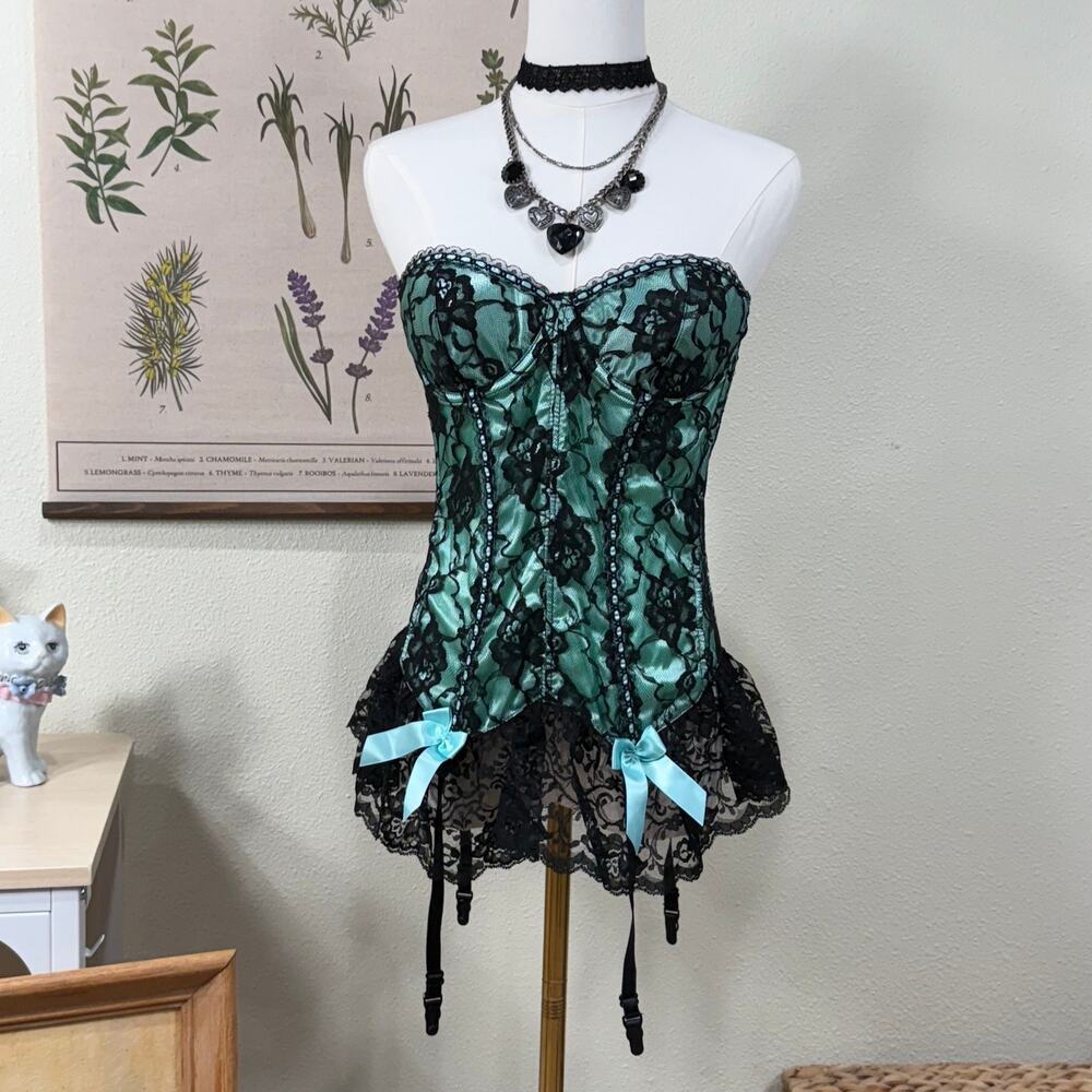 90s Y2k Fredericks Hollywood Lace Bustier Garter Top Gothic Lolita Rave Sexy 36